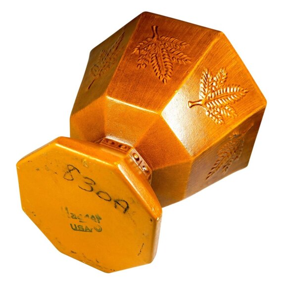 1970s Haeger USA Ceramic Footed Planter – Brown Octagon with Fern Leaf Panels - Picture 5 of 6